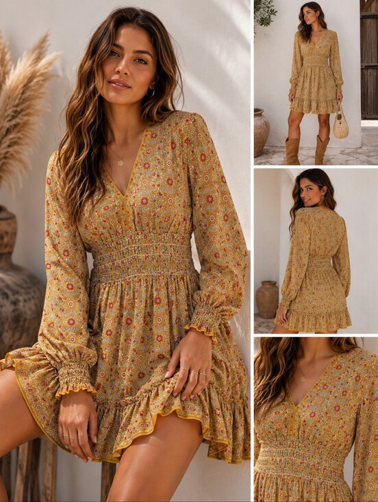 Max Studio Dresses & Skirts - Max Studio Floral Smocked Waist Mini Dress Size Small Boho Cottagecore